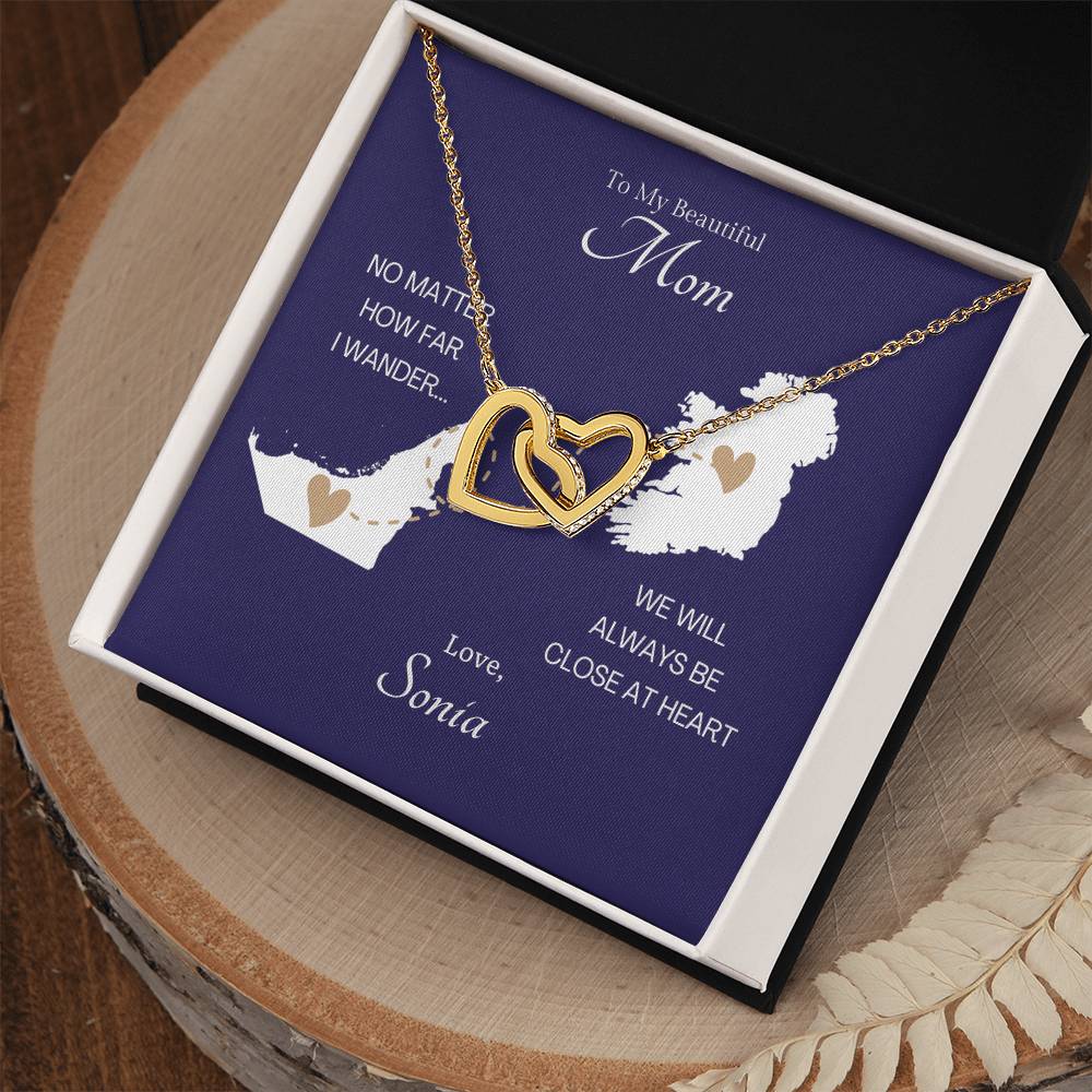 Long Distance Mom Interlocking Hearts Necklace Dark